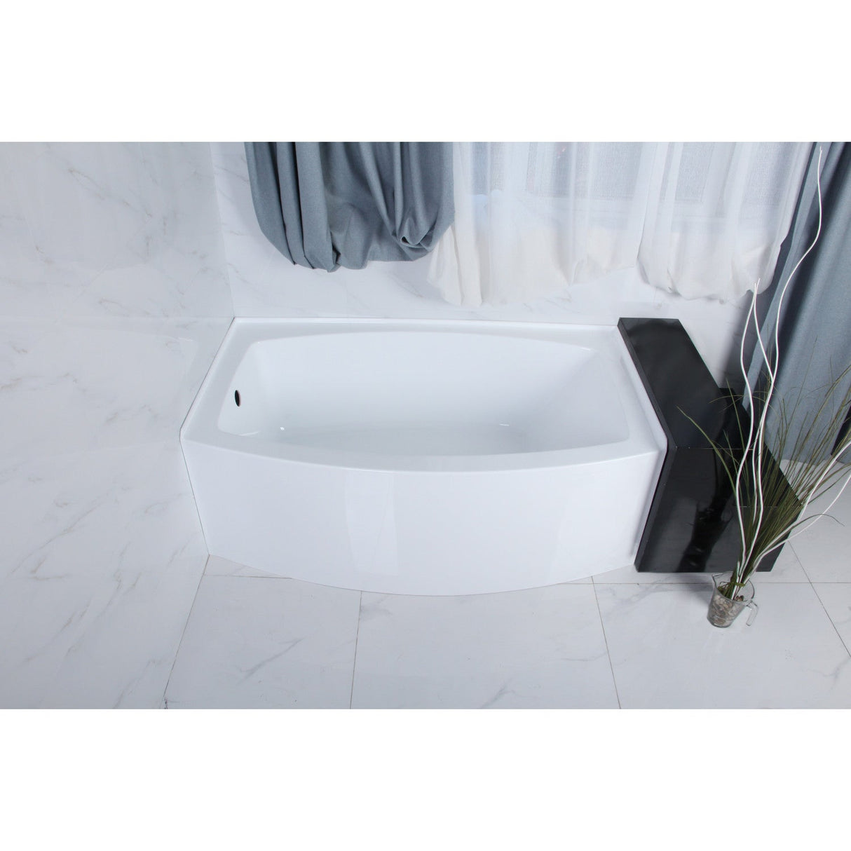 Aqua Eden VTDR603022L 60-Inch Acrylic Curved Apron 3-Wall Alcove Tub with Left Hand Drain Hole, White