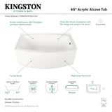 Aqua Eden VTDR603222R 60-Inch Acrylic 3-Wall Alcove Tub with Right Hand Drain Hole, White