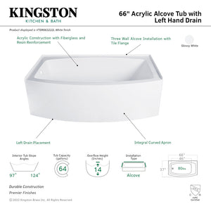 Aqua Eden VTDR663222L 66-Inch Acrylic Curved Apron 3-Wall Alcove Tub with Left Hand Drain, Glossy White