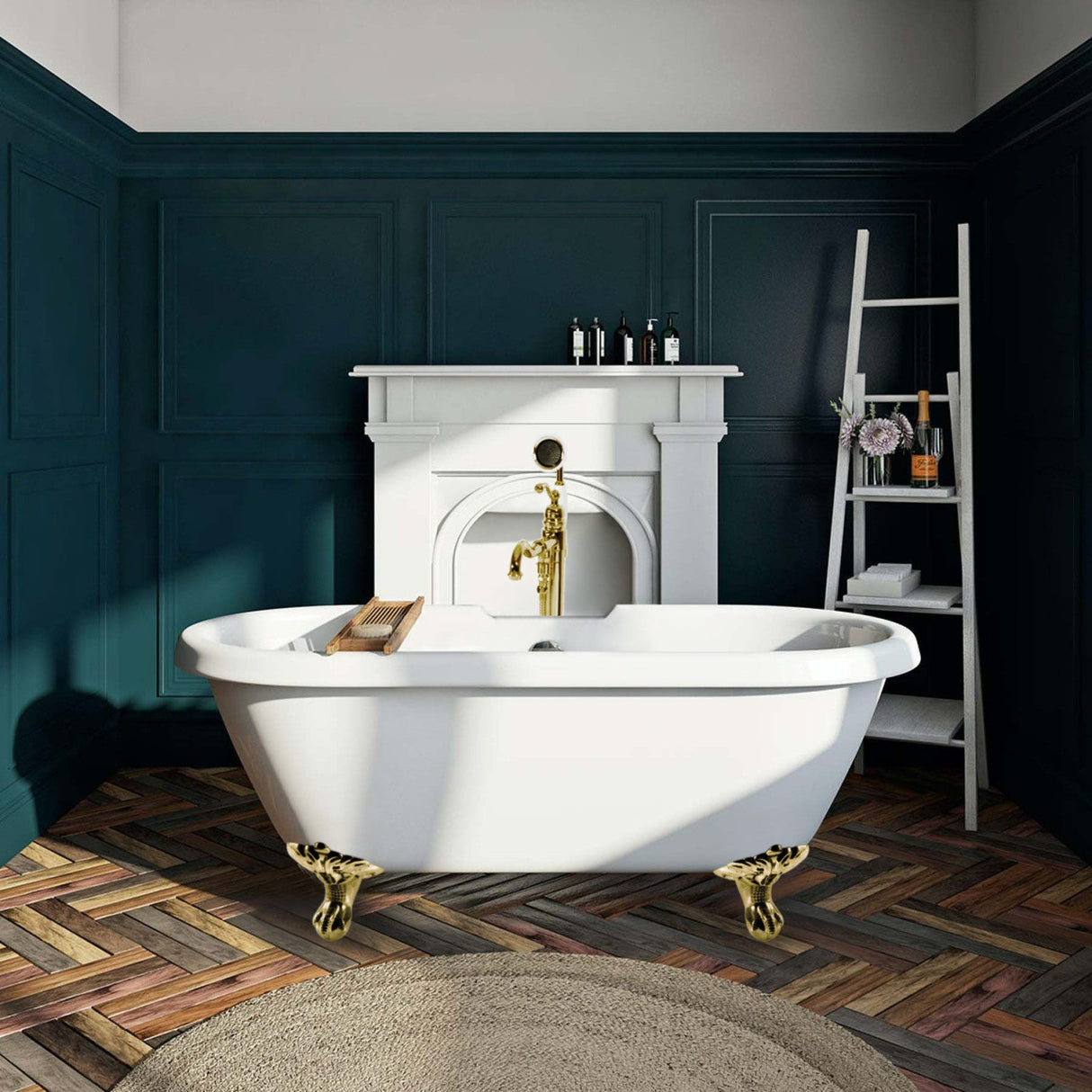 Aqua Eden VTDS672924JNH2 67-Inch Acrylic Double Ended Clawfoot Tub (No Faucet Drillings), White/Polished Brass