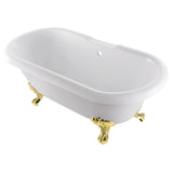 Aqua Eden VTDS672924JNH2 67-Inch Acrylic Double Ended Clawfoot Tub (No Faucet Drillings), White/Polished Brass