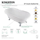 Aqua Eden VTDS672924JNH5 67-Inch Acrylic Double Ended Clawfoot Tub (No Faucet Drillings), White/Oil Rubbed Bronze