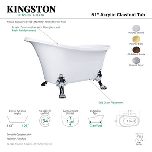 Aqua Eden VTND512824WAC5 51-Inch Acrylic Single Slipper Clawfoot Tub (No Faucet Drillings), White/Oil Rubbed Bronze