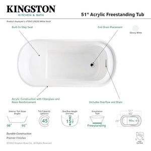Aqua Eden VTOV512925S 51-Inch Acrylic Freestanding Tub with Drain and Integrated Seat, Glossy White