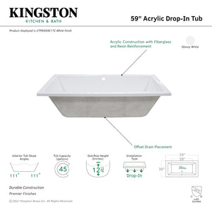 Aqua Eden VTPN593017C 59-Inch Acrylic Rectangular Drop-In Tub with Center Drain Hole, White