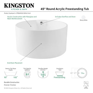 Aqua Eden VTRO454523 45-Inch Round Acrylic Freestanding Tub with Drain, Glossy White