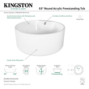 Aqua Eden VTRO535323 53-Inch Round Acrylic Freestanding Tub with Drain, Glossy White