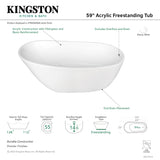 Aqua Eden VTRS592928 59-Inch Acrylic Single Slipper Freestanding Tub with Drain, White