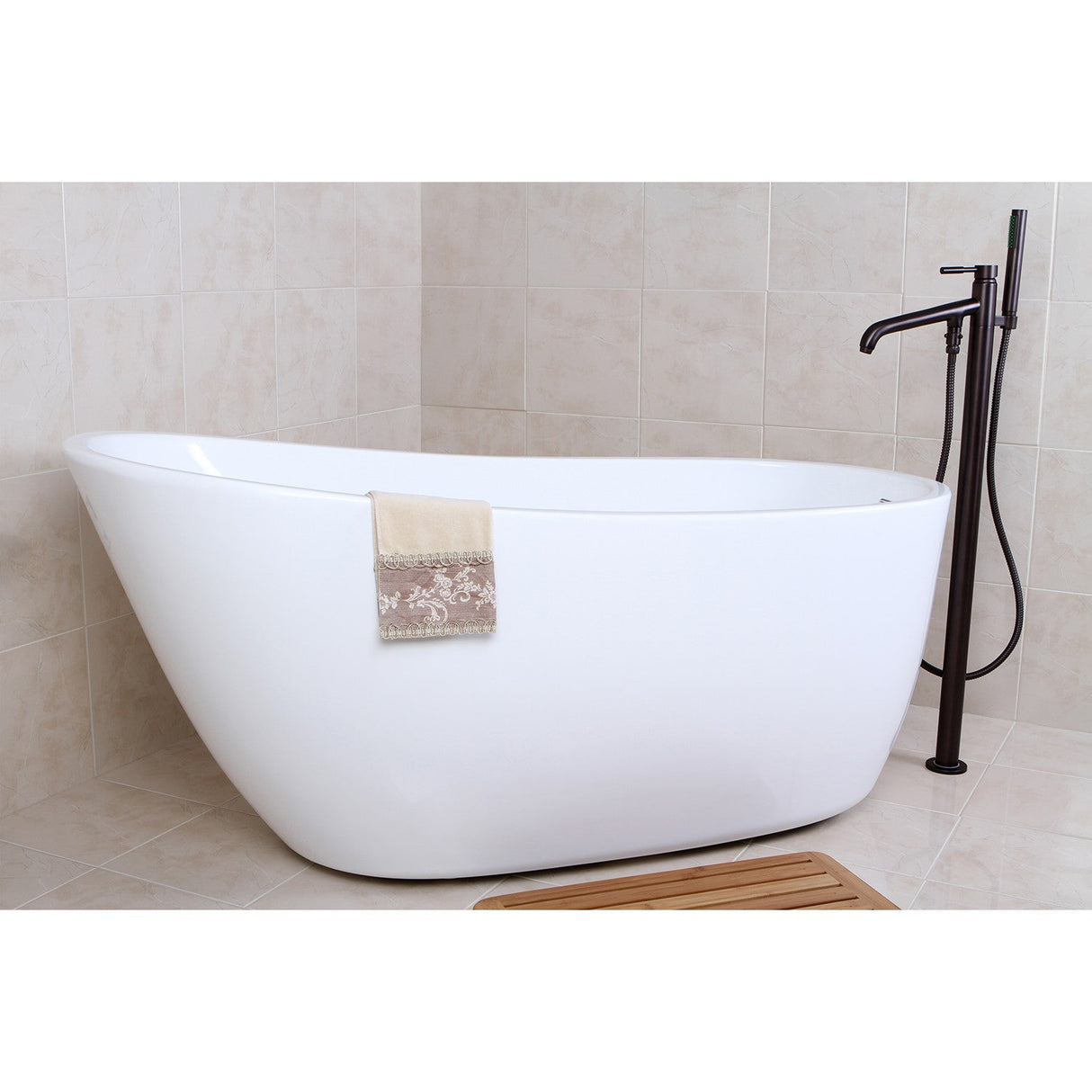 Aqua Eden VTRS592928 59-Inch Acrylic Single Slipper Freestanding Tub with Drain, White