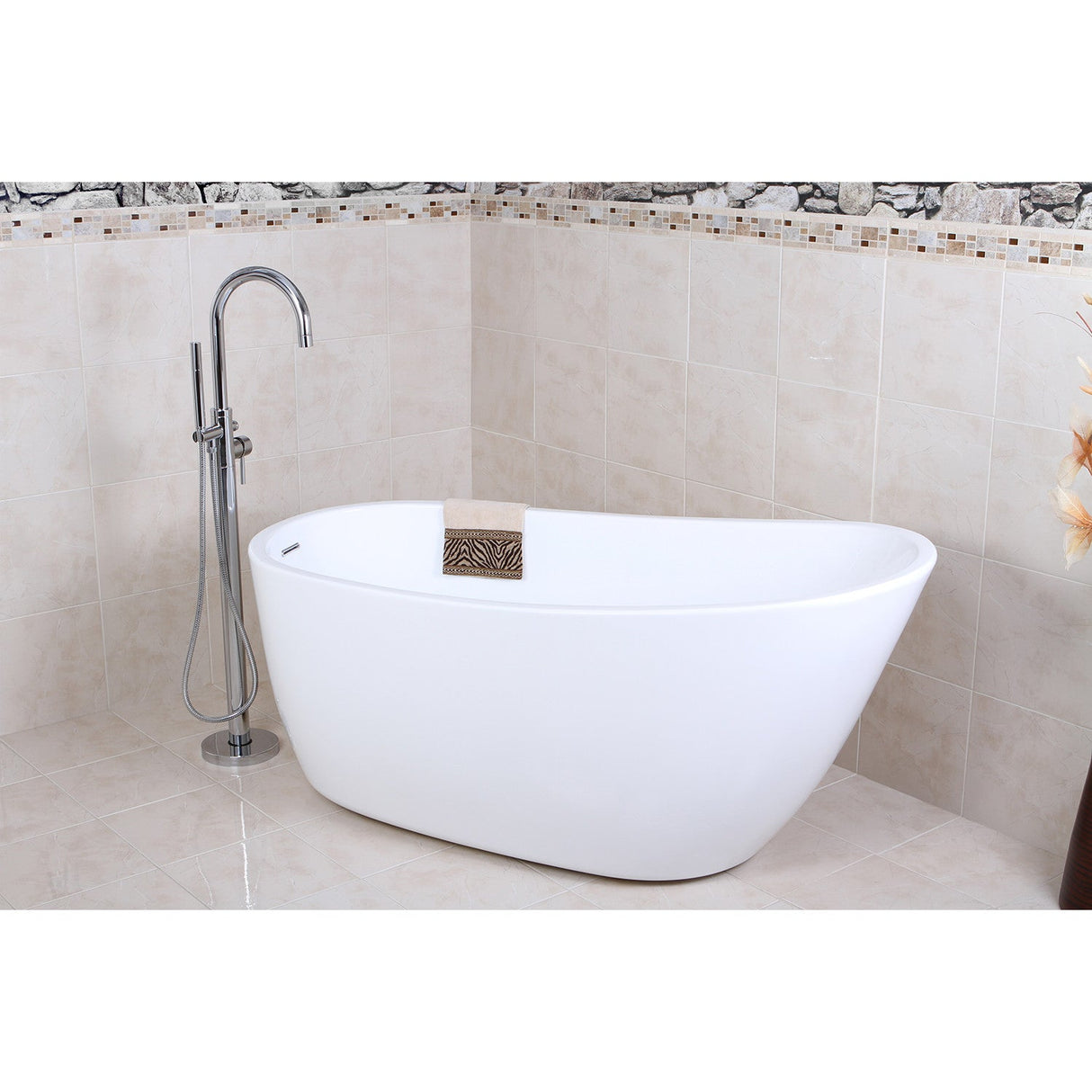 Aqua Eden VTRS592928 59-Inch Acrylic Single Slipper Freestanding Tub with Drain, White