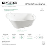 Freesia VTRS683027Q 69-Inch Acrylic Single Slipper Freestanding Tub with Drain, White