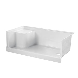 Grenada VTSB603221R 60-Inch x 32-Inch Anti-Skid Acrylic Shower Base with Integral Seat, Right Hand Drain, White