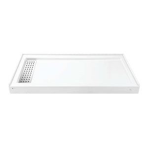 Curacao VTSB60325LT 60-Inch x 32-Inch Anti-Skid Acrylic Single Threshold Shower Base with Left Drain, Glossy White