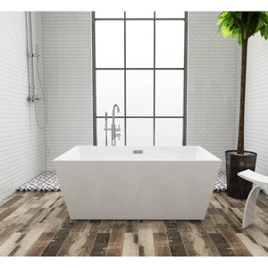 Aqua Eden VTSQ593223 59-Inch Acrylic Freestanding Tub with Drain, White