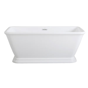 Aqua Eden VTSQ602824 60-Inch Acrylic Double Ended Pedestal Tub with Square Overflow and Pop-Up Drain, White