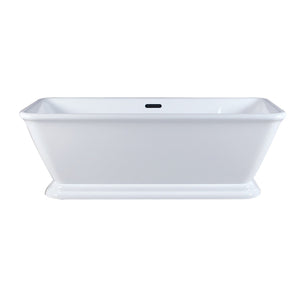 Aqua Eden VTSQ663124 66-Inch Acrylic Double Ended Pedestal Tub with Square Overflow and Pop-Up Drain, White