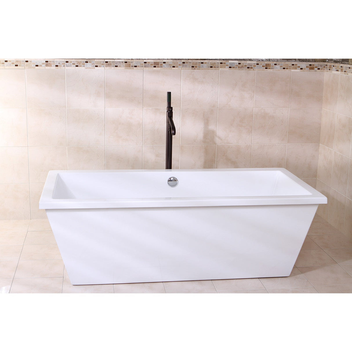 Aqua Eden VTSQ663422 66-Inch Acrylic Double Ended Freestanding Tub with Drain, White