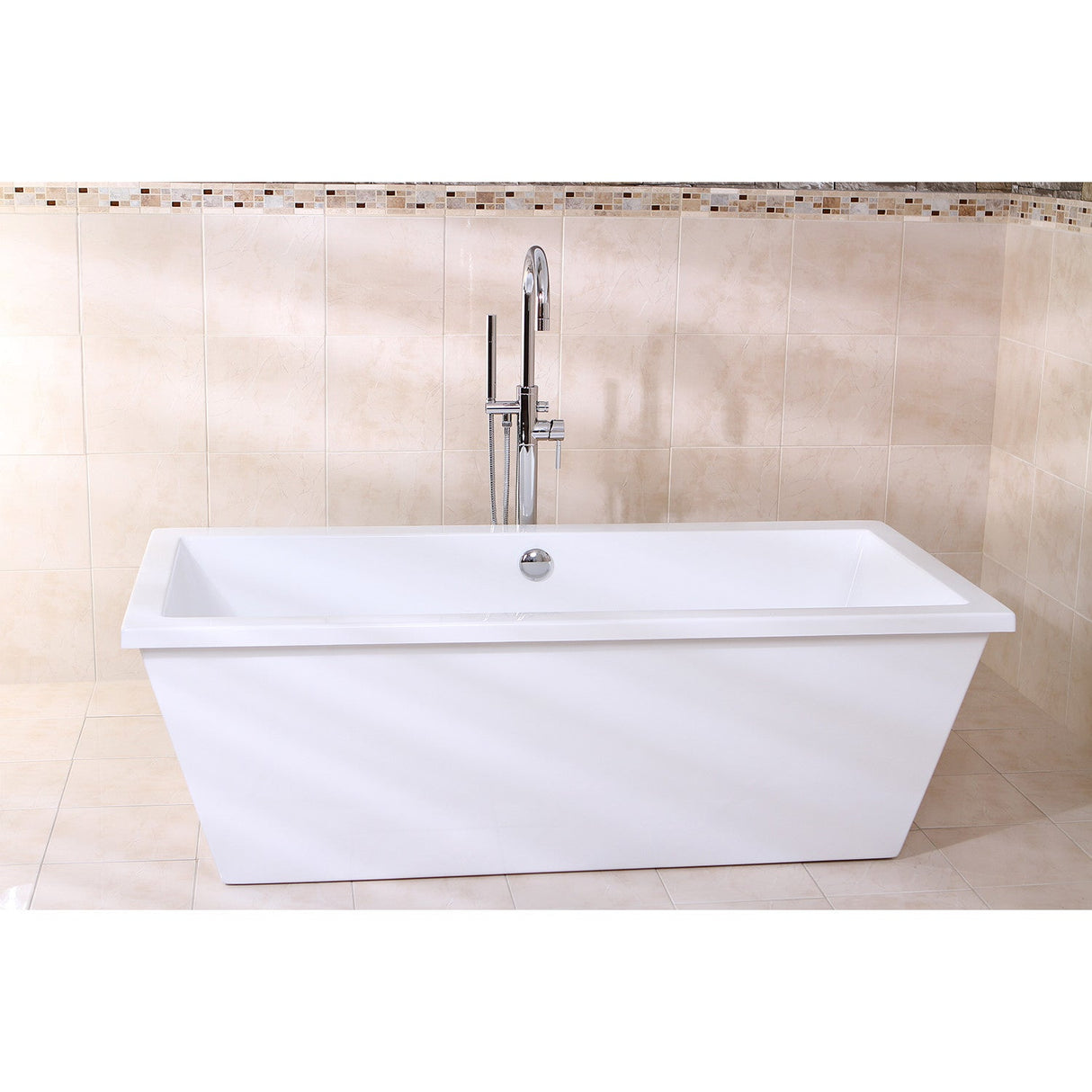 Aqua Eden VTSQ663422 66-Inch Acrylic Double Ended Freestanding Tub with Drain, White