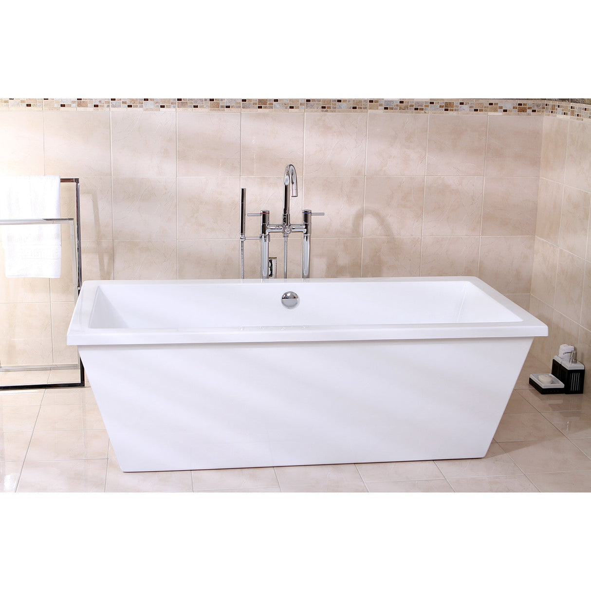 Aqua Eden VTSQ663422 66-Inch Acrylic Double Ended Freestanding Tub with Drain, White