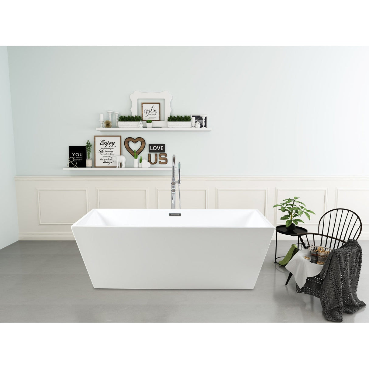 Aqua Eden VTSQ673224 67-Inch Acrylic Freestanding Tub with Drain, White