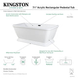 Aqua Eden VTSQ713224 71-Inch Acrylic Rectangular Pedestal Bathtub with Drain, Glossy White
