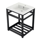 Fauceture VWP2522A0 25-Inch Ceramic Console Sink Set, White/Matte Black