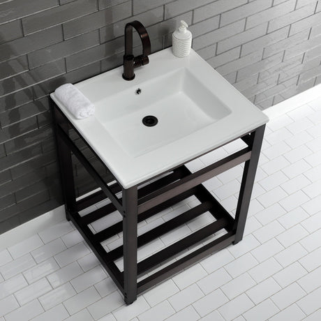 Fauceture VWP2522A5 25-Inch Ceramic Console Sink Set, White/Oil Rubbed Bronze