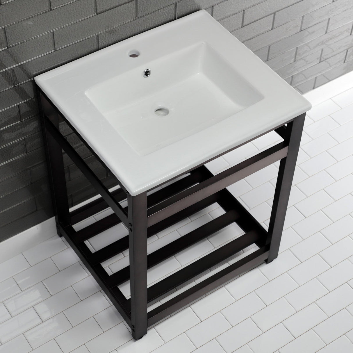 Fauceture VWP2522A5 25-Inch Ceramic Console Sink Set, White/Oil Rubbed Bronze