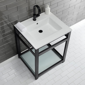 Fauceture VWP2522B0 25-Inch Ceramic Console Sink Set, White/Matte Black