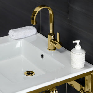 Fauceture VWP2522B2 25-Inch Ceramic Console Sink Set, White/Polished Brass