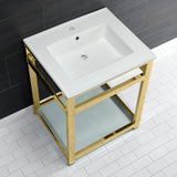 Fauceture VWP2522B2 25-Inch Ceramic Console Sink Set, White/Polished Brass