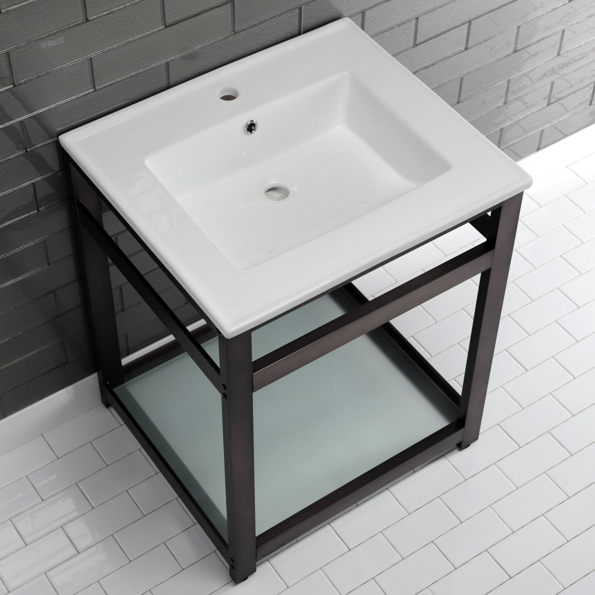 Fauceture VWP2522B5 25-Inch Ceramic Console Sink Set, White/Oil Rubbed Bronze