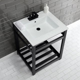 Fauceture VWP2522W4A0 25-Inch Ceramic Console Sink Set, White/Matte Black