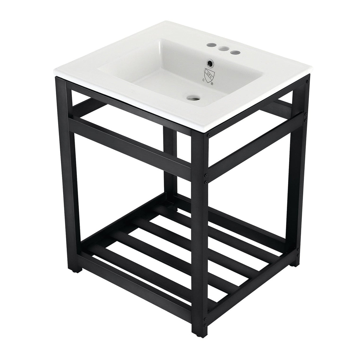 Fauceture VWP2522W4A0 25-Inch Ceramic Console Sink Set, White/Matte Black