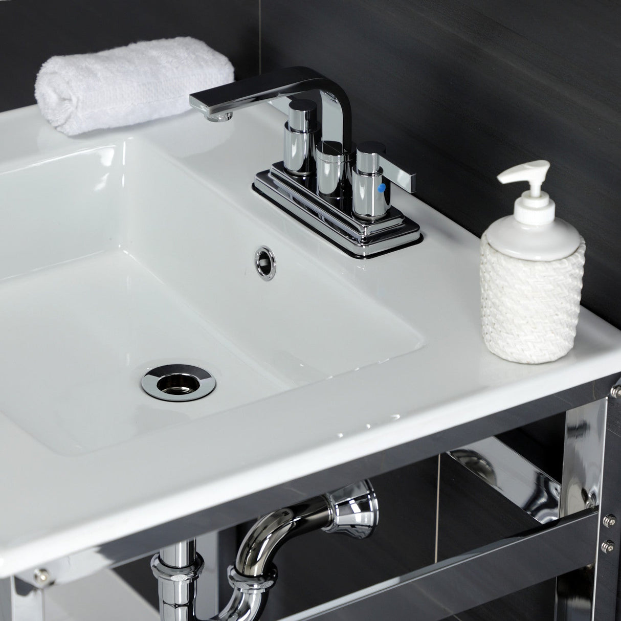 Fauceture VWP2522W4A1 25-Inch Ceramic Console Sink Set, White/Chrome