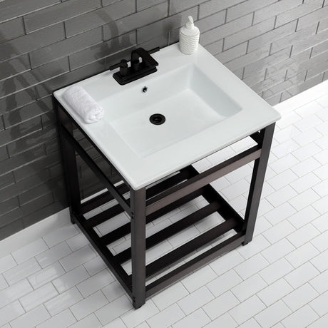 Fauceture VWP2522W4A5 25-Inch Ceramic Console Sink Set, White/Oil Rubbed Bronze