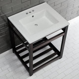 Fauceture VWP2522W4A5 25-Inch Ceramic Console Sink Set, White/Oil Rubbed Bronze