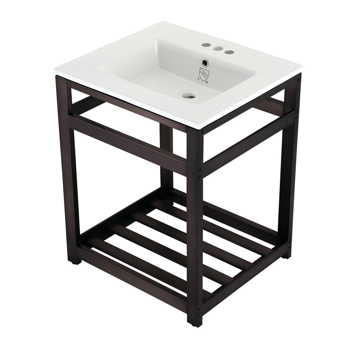 Fauceture VWP2522W4A5 25-Inch Ceramic Console Sink Set, White/Oil Rubbed Bronze