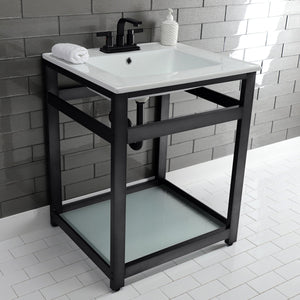Fauceture VWP2522W4B0 25-Inch Ceramic Console Sink Set, White/Matte Black