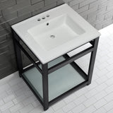 Fauceture VWP2522W4B0 25-Inch Ceramic Console Sink Set, White/Matte Black