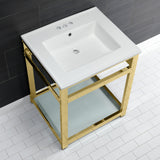 Fauceture VWP2522W4B2 25-Inch Ceramic Console Sink Set, White/Polished Brass