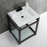 Fauceture VWP2522W4B5 25-Inch Ceramic Console Sink Set, White/Oil Rubbed Bronze