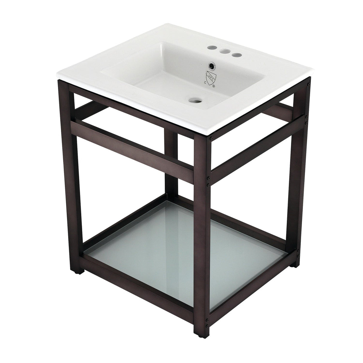 Fauceture VWP2522W4B5 25-Inch Ceramic Console Sink Set, White/Oil Rubbed Bronze