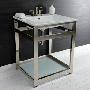 Fauceture VWP2522W4B6 25-Inch Ceramic Console Sink Set, White/Polished Nickel