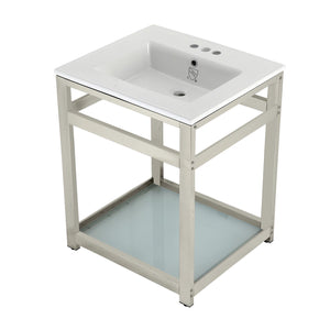 Fauceture VWP2522W4B6 25-Inch Ceramic Console Sink Set, White/Polished Nickel