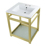 Fauceture VWP2522W4B7 25-Inch Ceramic Console Sink Set, White/Brushed Brass