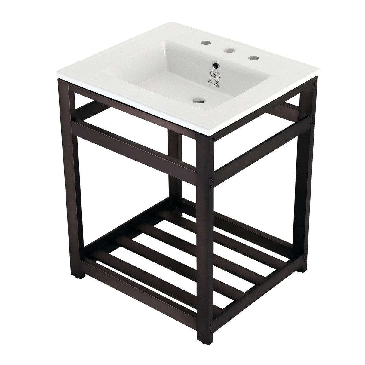 Fauceture VWP2522W8A5 25-Inch Ceramic Console Sink Set, White/Oil Rubbed Bronze