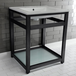 Fauceture VWP2522W8B0 25-Inch Ceramic Console Sink Set, White/Matte Black