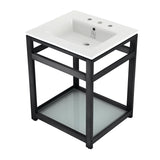 Fauceture VWP2522W8B0 25-Inch Ceramic Console Sink Set, White/Matte Black