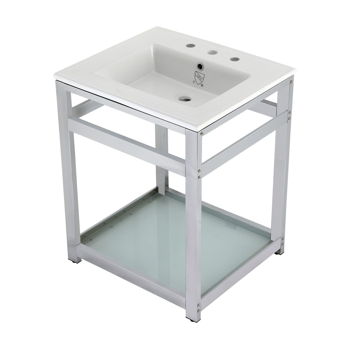 Fauceture VWP2522W8B1 25-Inch Ceramic Console Sink Set, White/Chrome